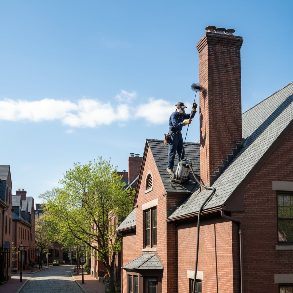 Rapid Smoke Chimney Sweep team working on chimney